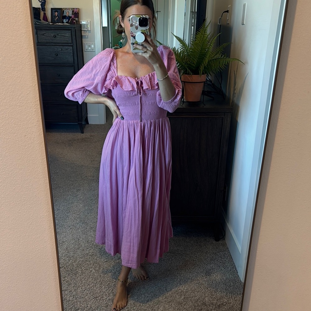 Free People Pink Long Sleeve Midi Dress